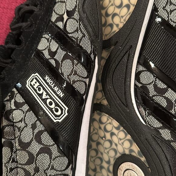 Coach Remonna Sneaker Shoes Size 9.5 Blk Gry Signature Logo Suede & Canvas - Picture 3 of 4